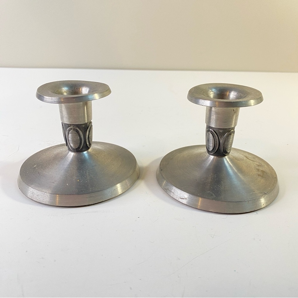 Marstad Norway Pewter Candlestick Holders Pair, Mid-Century Modern